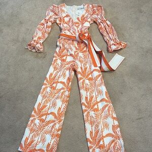 Orange and White Leaf Print Jumpsuit